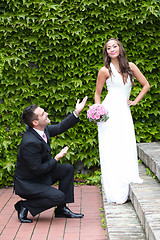 Image showing Portrait of a young bride and groom