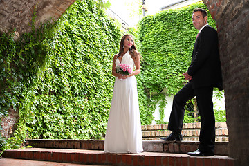 Image showing Portrait of a young bride and groom