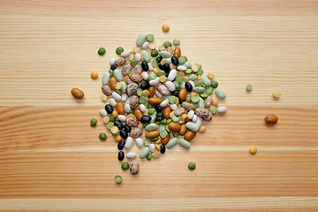 Image showing Mixed dried beans and peas on a wooden background