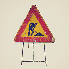 Image showing Retro look Road work sign