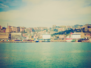 Image showing Retro look View of Genoa Italy from the sea