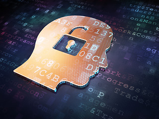 Image showing Business concept: Golden Head With Padlock on digital background