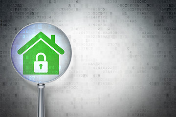 Image showing Safety concept:  Home with optical glass on digital background