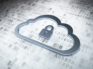 Image showing Cloud computing concept: Silver Cloud With Padlock on digital ba