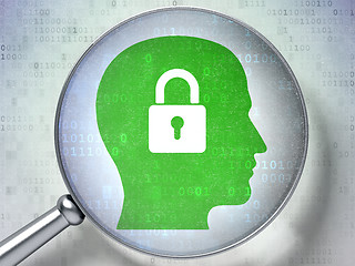 Image showing Information concept:  Head With Padlock with optical glass on di