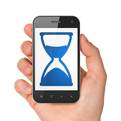 Image showing Timeline concept: Hourglass on smartphone