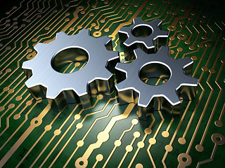 Image showing Business concept: Gears on circuit board background