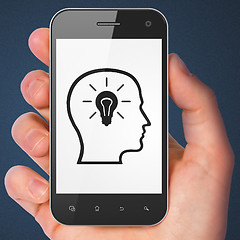 Image showing Data concept: Head With Lightbulb on smartphone