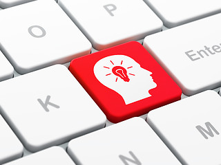Image showing Data concept: Head With Light Bulb on computer keyboard backgrou