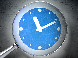 Image showing Time concept:  Clock with optical glass on digital background