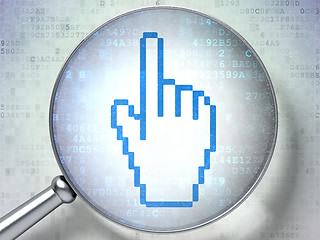 Image showing Social media concept:  Mouse Cursor with optical glass on digita