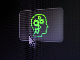 Image showing Marketing concept: Head With Gears on digital button background