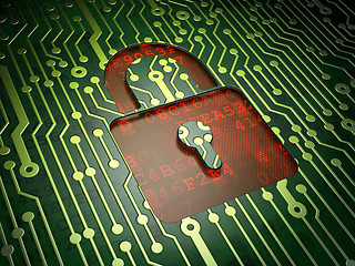 Image showing Data concept: Closed Padlock on circuit board background