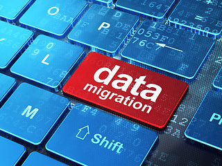 Image showing Data concept: Data Migration on computer keyboard background