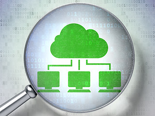 Image showing Networking concept:  Cloud Network with optical glass on digital