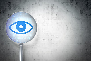 Image showing Education protection concept:  Eye with optical glass on digital