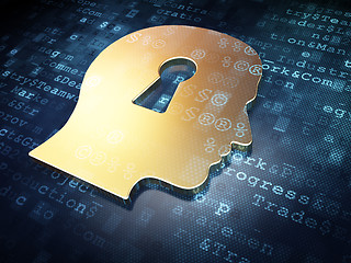 Image showing Business concept: Golden Head With Keyhole on digital background