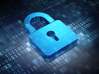 Image showing Safety concept: Blue Closed Padlock on digital background