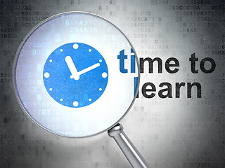 Image showing Timeline concept: Clock and Time to Learn with optical glass