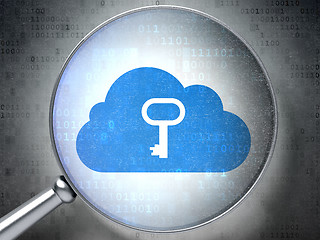 Image showing Networking concept:  Cloud With Key with optical glass on digita