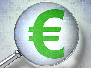 Image showing Currency concept:  Euro with optical glass on digital background