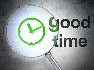 Image showing Timeline concept: Clock and Good Time with optical glass