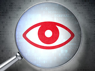 Image showing Security concept:  Eye with optical glass on digital background