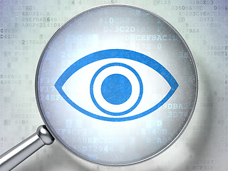 Image showing Privacy concept:  Eye with optical glass on digital background