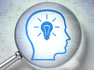 Image showing Business concept:  Head With Lightbulb with optical glass on dig