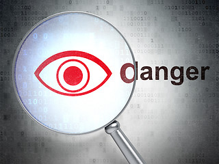 Image showing Protection concept: Eye and Danger with optical glass