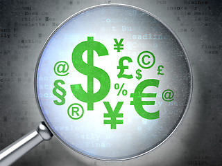 Image showing News concept:  Finance Symbol with optical glass on digital back