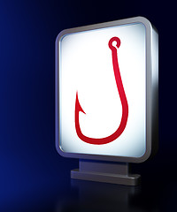 Image showing Protection concept: Fishing Hook on billboard background