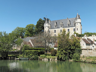 Image showing Montresor village and castle seen from the Indrois river, France