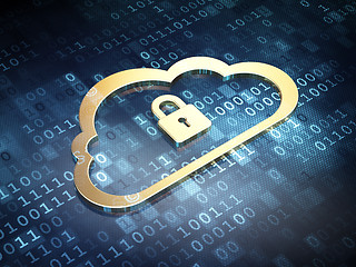 Image showing Computing concept: Golden Cloud With Padlock on digital ba