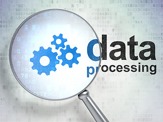 Image showing Information concept: Gears and Data Processing with optical glas