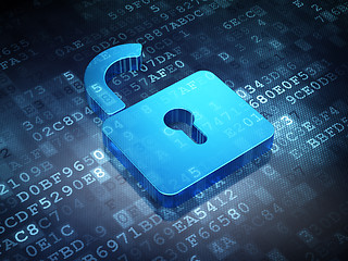 Image showing Security concept: Blue Opened Padlock on digital background