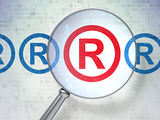 Image showing Law concept: Registered with optical glass on digital background
