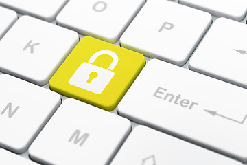 Image showing Safety concept: Closed Padlock on computer keyboard background