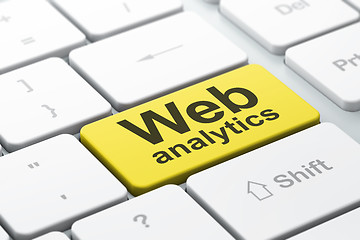 Image showing SEO web design concept: Web Analytics on computer keyboard backg