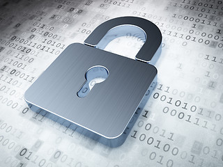 Image showing Security concept: Silver Closed Padlock on digital background