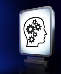 Image showing Advertising concept: Head With Gears on billboard background