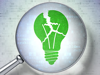 Image showing Finance concept:  Light Bulb with optical glass on digital backg