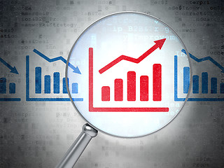 Image showing Finance concept: Graph with optical glass on digital background