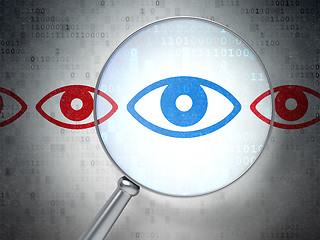 Image showing Privacy concept: Eye with optical glass on digital background