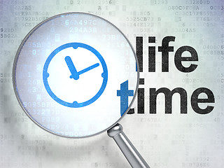 Image showing Timeline concept: Clock and Life Time with optical glass