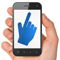 Image showing Advertising concept: Mouse Cursor on smartphone