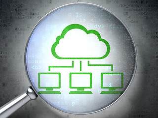 Image showing Networking concept:  Cloud Network with optical glass on digital