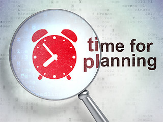 Image showing Timeline concept: Alarm Clock and Time for Planning with optical