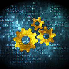 Image showing Marketing concept: Gears on digital background