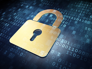 Image showing Security concept: Gold Closed Padlock on digital background